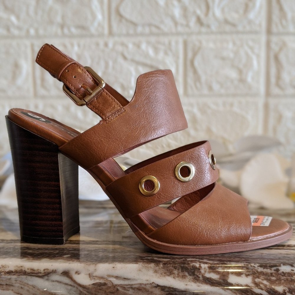 Leather Open Toe Slingback Cage Pump Sandals
